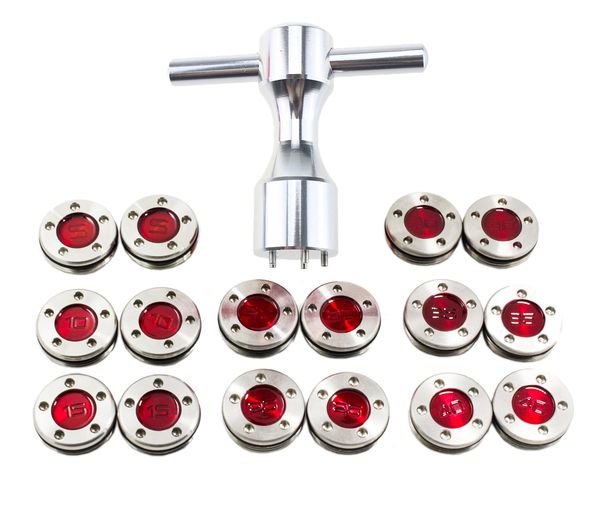 

2pcs golf red weights (5g, 10g, 15g, 20g, 25g, 30g, 35g, 40g) with 1 silver wrench