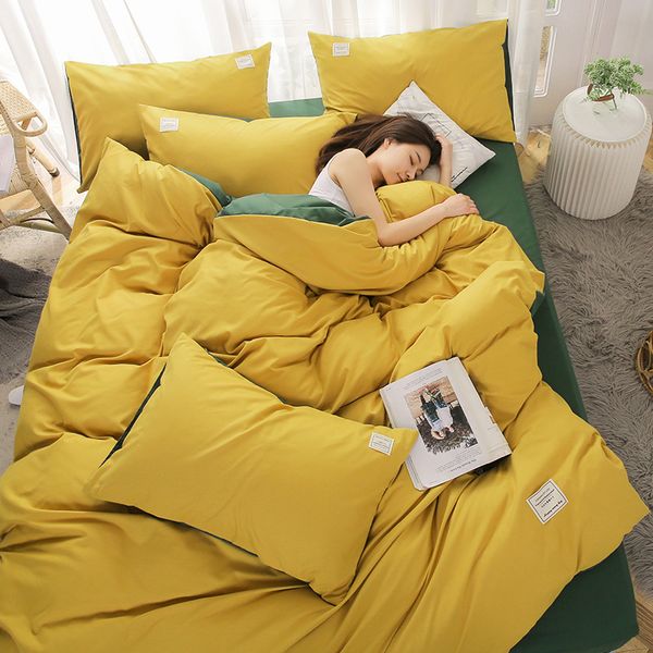 

college students dormitory beddings three-piece set bed sheet quilt cover quilt denim solid color bedding kit