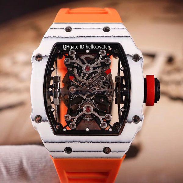 

new white ntpt carbon fiber case rm27-01 skeleton dia 27-01 miyota automatic mens watch orange rubber strap sport gents watches hello_watch, Slivery;brown