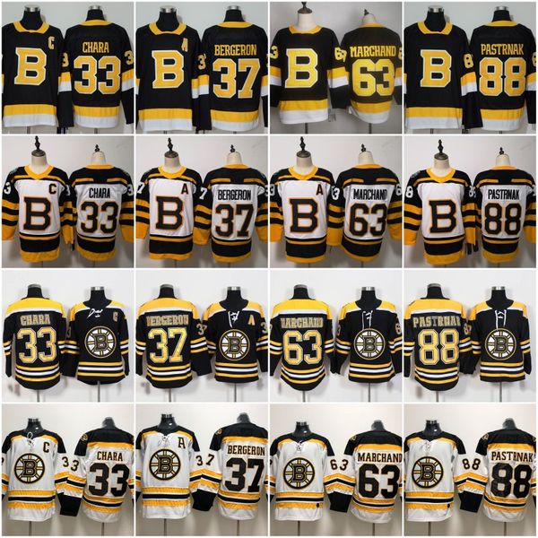 

2019 2020 third alternate ice hockey boston bruins 88 david pastrnak jerseys 33 zdeno chara 37 patrice bergeron winter classic black white, Black;red