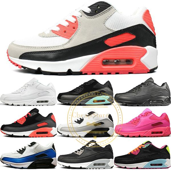 

2019 90 men women running shoes triple black white wheat core oreo sport blue cool grey red men casual sports sneakers us5.5-11, White;red