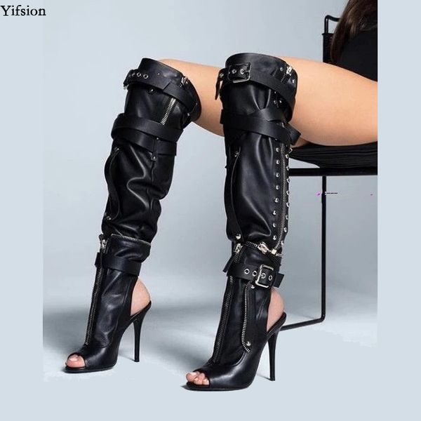 

rontic new arrival women summer over the knee boots stiletto high heels boots peep toe black shoes women plus us size 5-15