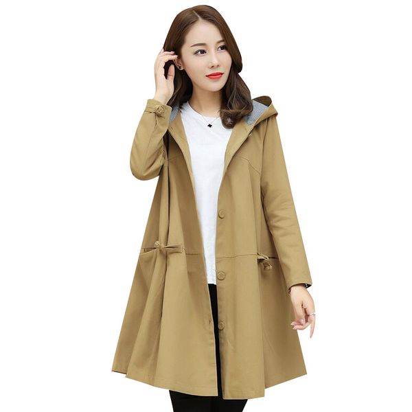 

spring autumn trench coat women casual single breasted coats 2019 new casual hooded meidum long overcoat female windbreaker, Tan;black