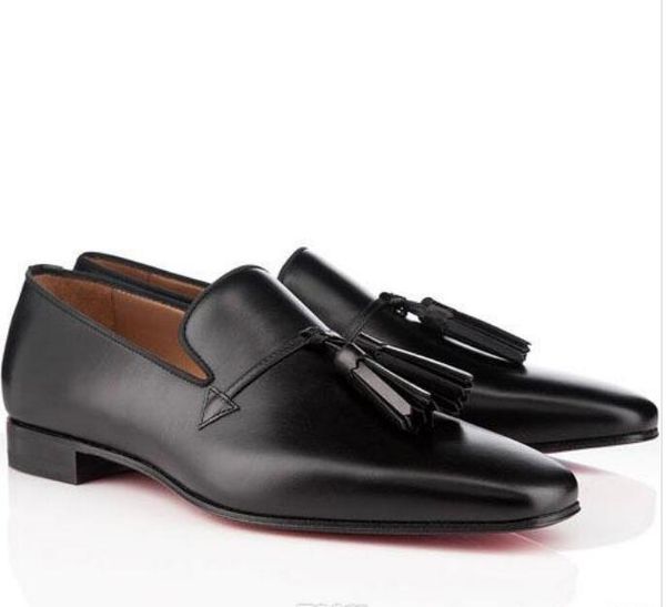 

with box dandelion tassel patent leather dress flat shoes for men leisure flats fashion high red solel loafers party dress business, Black