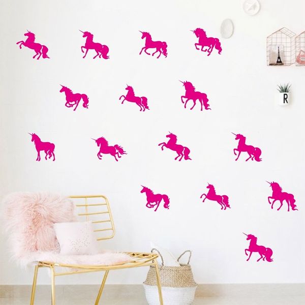 

16pcs cartoon little unicorns wall stickers wall decal , diy variety styles vinyl unicorns home decoration girls room decor