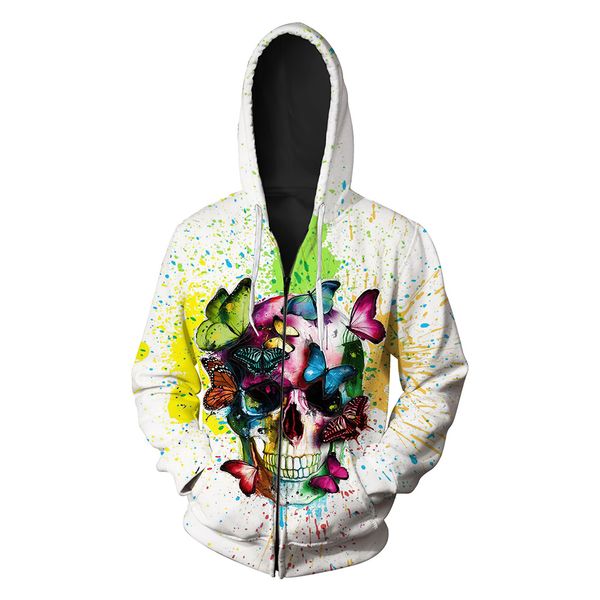 

autumn new skulls printed men's cardigan hooded wei yi chao europe zipper men's wei yi blouse hoodies, Black