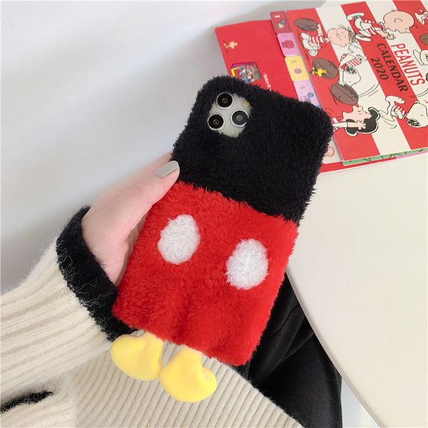 

fluffy furry winter warm cartoon figure back card pocket slot mobile phone case cover for iphone 11 pro max 7 8 plus x xr xs max