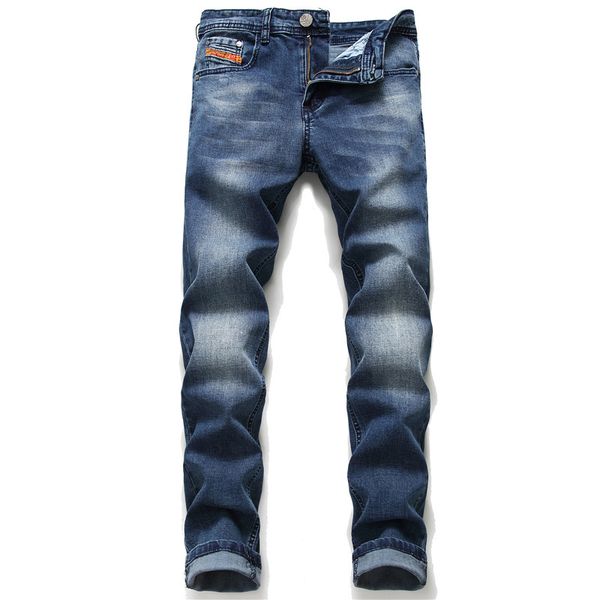

european men italy jeans pants men slim jeans zipper straight pants gentleman black hole for, Blue