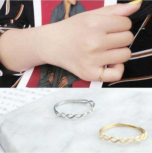 

women's korean simple woven openwork double rings exquisite lady tail ring jewelry birthday gift party wild jewelry, Golden;silver