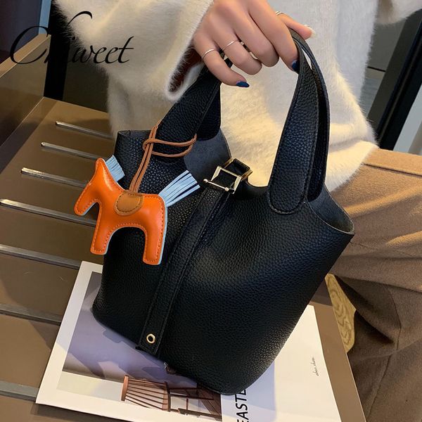 

luxury handbags women bags designer pony bucket bag ladies casual leather handbags female tote composite bags 2 set