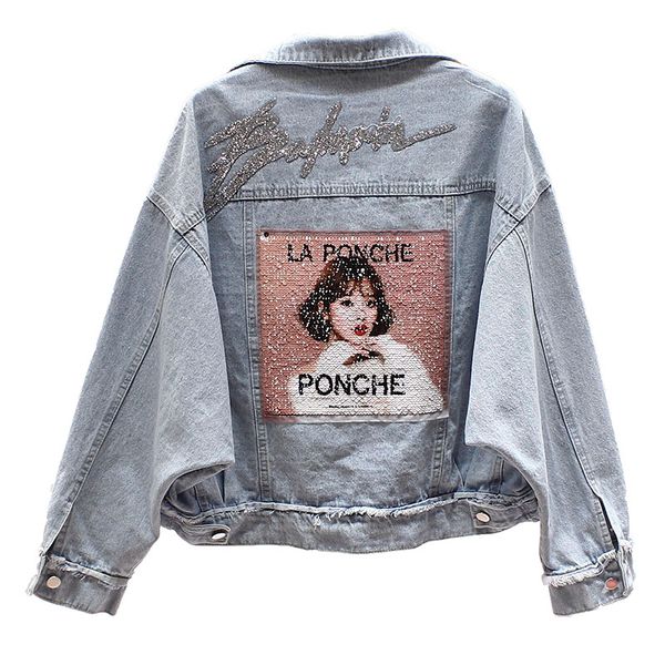 

yu kube retro bomber sequin denim jackets casual loose bat sleeve emale jacket outwear jaqueta jacket feminina, Black;brown