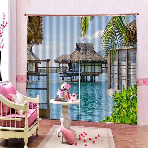 

customized size luxury blackout 3d window curtain for living room balcony seaside curtains