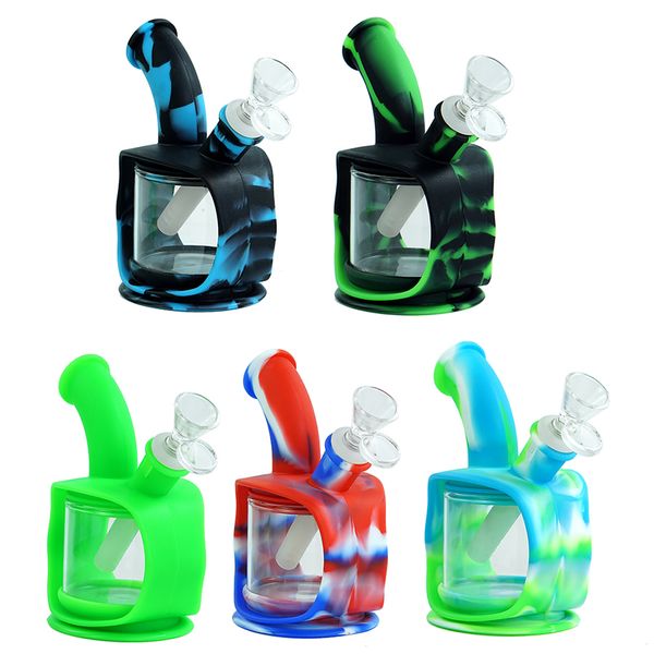 

6.1" водопроводная труба стекло dab rig силиконовое стекло гибридный бонг чай Силиконовый бонг со стеклянной чашей портативный кальян небьющийся