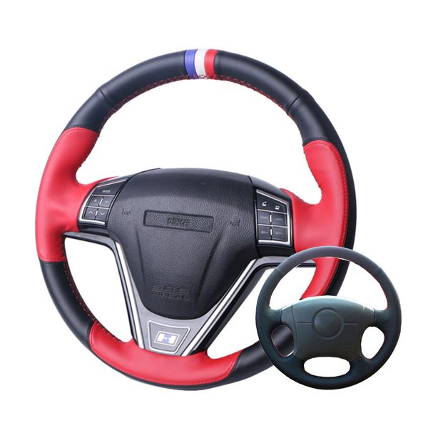 

diy leather hand-stitched black car steering wheel cover for 2004-2011 elantra old elantra
