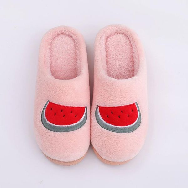 

women fruit flock warm non-slip floor home slippers men couples indoor shoes plus size slip on indoor slippers zapatos de mujer, Black