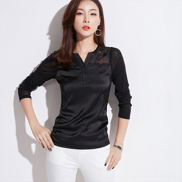 

women's clothing 2019 season long sleeve gauze women's slim fold round collar underpants shirt base shirt, White