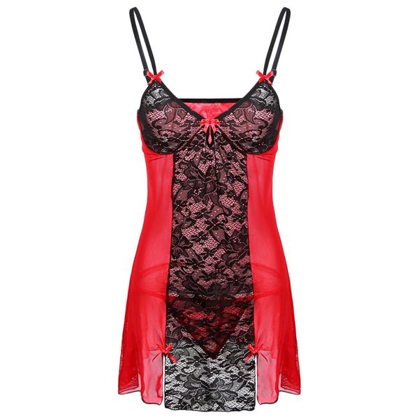 

lortalen see through спагетти ремень nightgowns кружева плюс размер женщины babydoll lingerie perspective sexy ночное sleepdress 6xl, Black;red