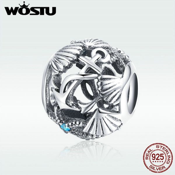 

wostu 2019 мода 100% 925 silver beach shell бусины шарма браслет подвеска классический нежный подарок ювелирных изделий dxc995, Blue;slivery