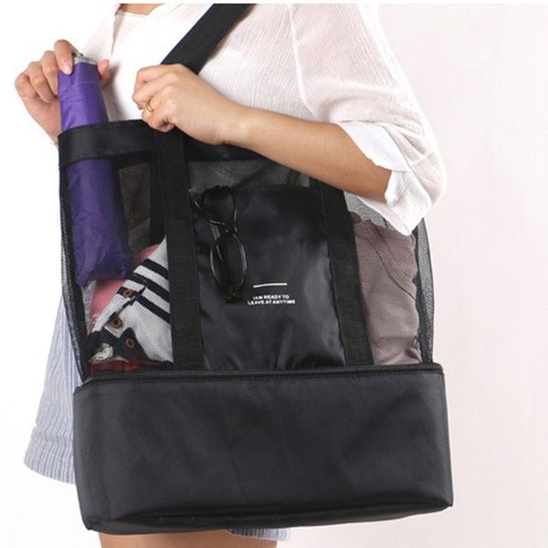 

high capacity women mesh transparent bag double-layer heat preservation large picnic beach bags wml99