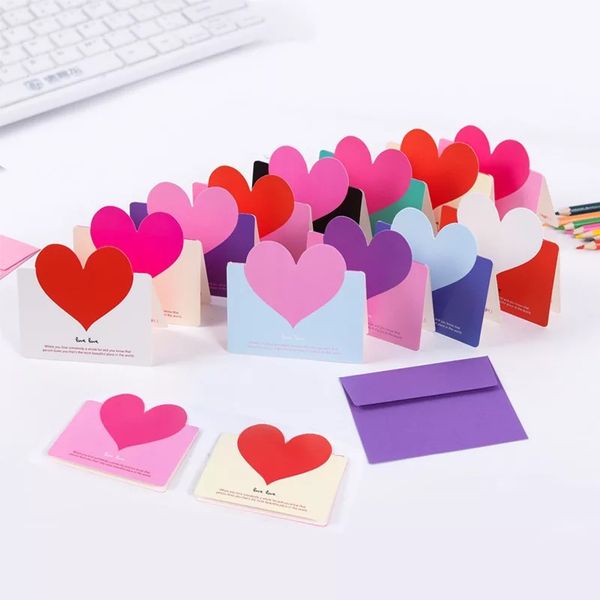 

6pcs mini diy heart card simple creative greeting card wedding cards birthday wishes christmas with envelope