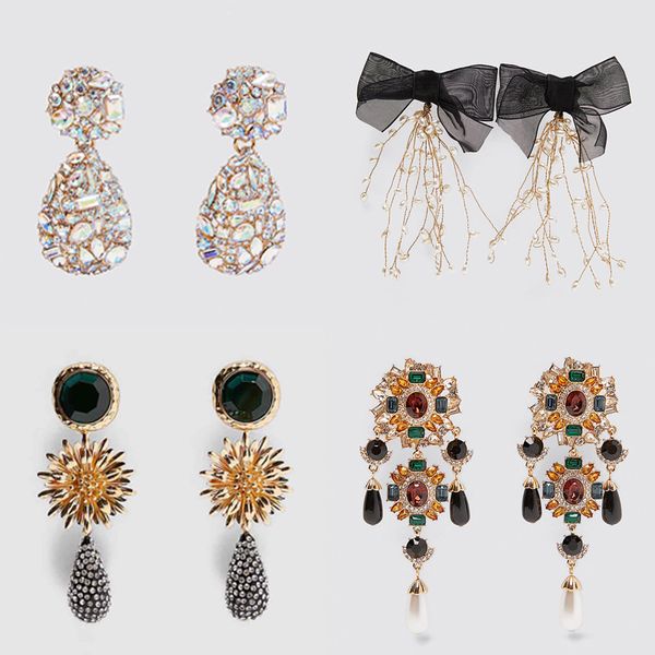 

dvacaman colorful crystal drop earrings for women geometric round simulation pearl statement earrings fashion jewelry, Silver