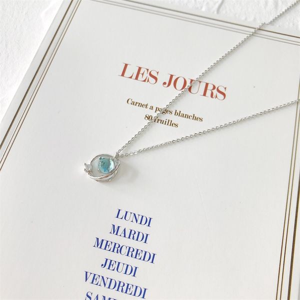 

корейский моды сладкий синий свет звезды ожерелье женщина s925 чистого серебра ожерелье простой и универсальный оптом ключицы цепи, Golden;silver