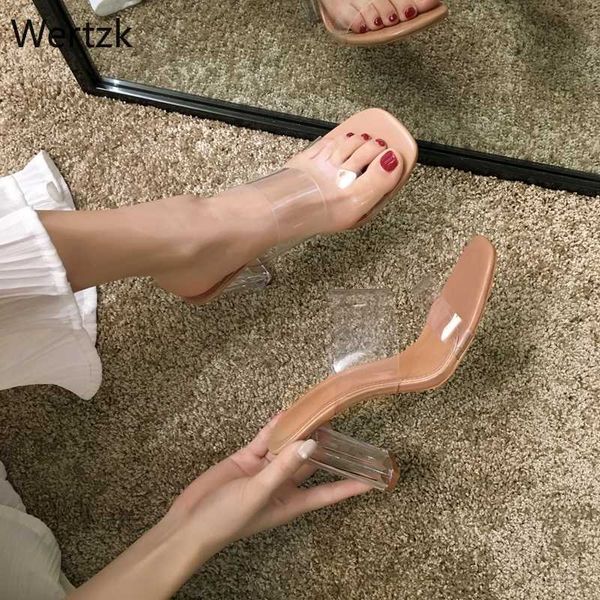 

pvc slipper women summer new arrival style sandals fashion word transparent high heels thick with women's beach shoesa222, Black