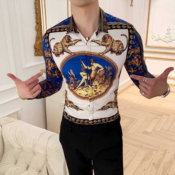 Винтажная королевская рубашка мужские модные клубные наряды дизайнерские рубашки цветок Camisa Социальная вьюлина Slim Fit Мужчины 6XL рубашка с длинным рукавом