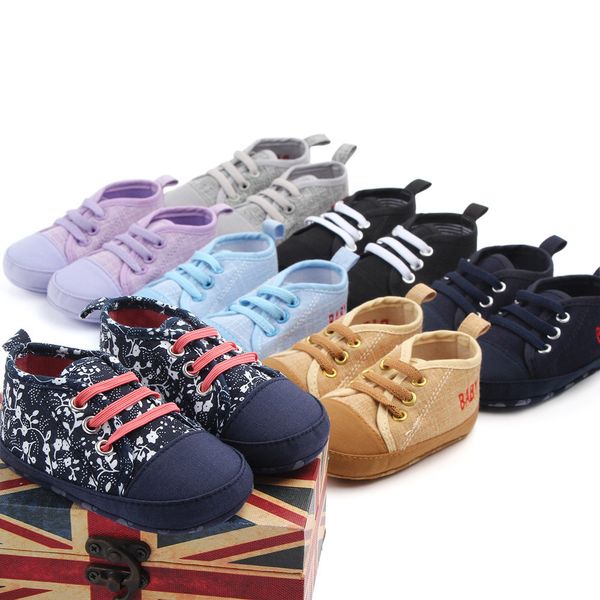 

new canvas classic sports sneakers newborn baby boys girls first walker shoes infant toddler soft sole anti-slip sneaker, Black;grey