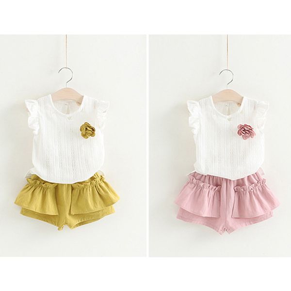 

ins kids clothes 2 colors girl embroidered sleeveless shirt + shorts 2pcs set kids designer clothes girls children clothing jy286, White