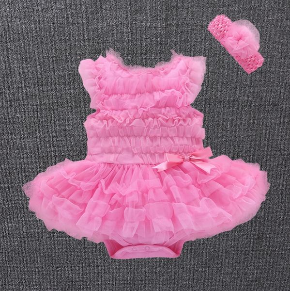 

tutu dress solid color baby girls romper dresses headband 2pcs set sleeveless girls dress infant outfit summer kids clothing wzw-yw2611, Red;yellow