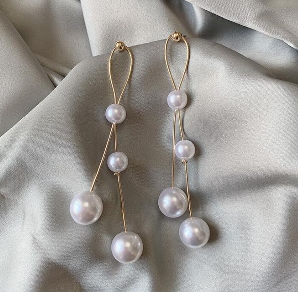 

2020 new fashion pearl earrings long 18k gold tassel earrings for women jewelry designer sweet dangle earrings, Silver