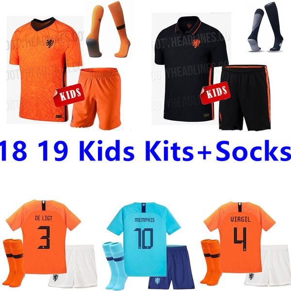 

2018 2019 holland soccer jersey 20 21 de jong virgil national team jersey memphis sneijder v.persie dutch football shirts kids kits+socks, Gray;blue