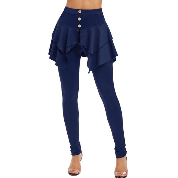 

leggings skirt sport women fitness solid color print irregular ladies button one piece pants high waist workout gym leggings #30, Black