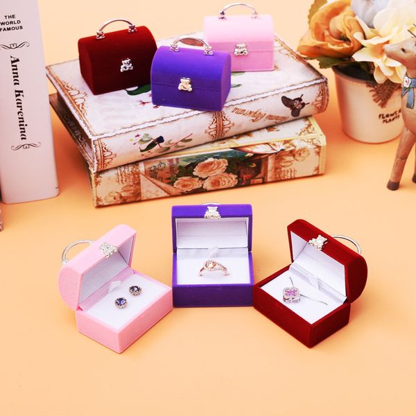

[ddisplay] velvet bear suitcase ring jewelry box lovely necklace jewelry standing holder festival red earring studs jewelry case display, Black;white