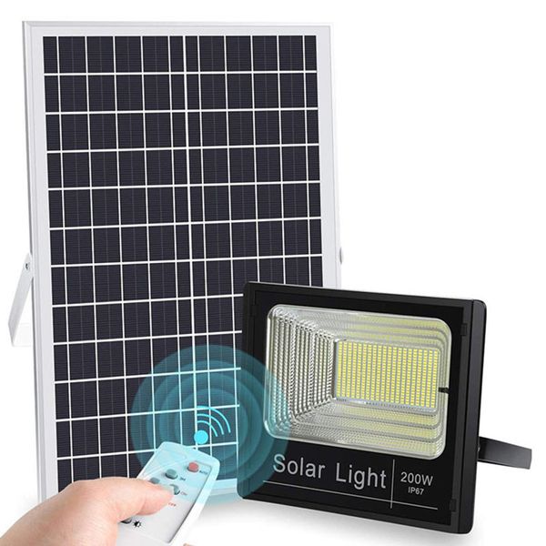 200W Solar Focos sensor de luz com controle remoto Branco Solar Poste Flood Lâmpada para o Garden Park
