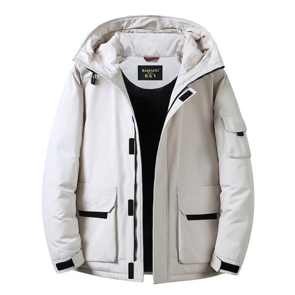 

2019 male brand winter new men's white duck down rice white down jacket fashion casual thicken warm hooded loose coat, Black