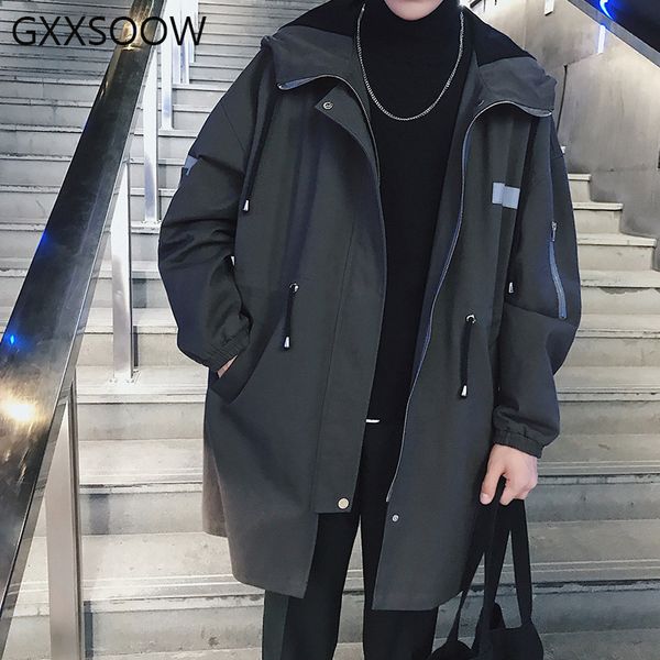 

хип-хоп уличная длинная куртка мужчины светоотражающий дизайн ветровки пальто куртки мужская одежда 2019 dg137, Black;brown