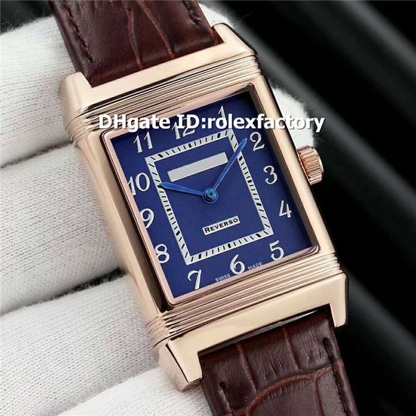 

Cla ic jl rever o automatic men watch blue dial apphire cry tal brown leather trap luminou wi bu ine wri twatch, Slivery;brown