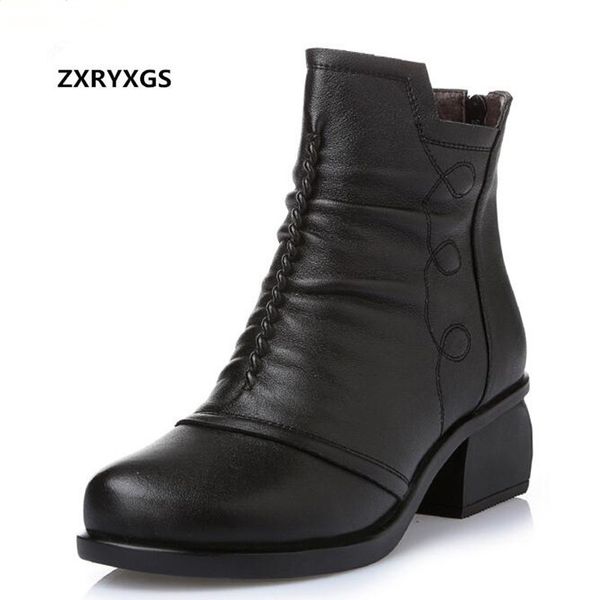 

zxryxgs brand shoes woman genuine leather boots 2018 new fashion autumn winter boots casual shoes elegant comfort women, Black