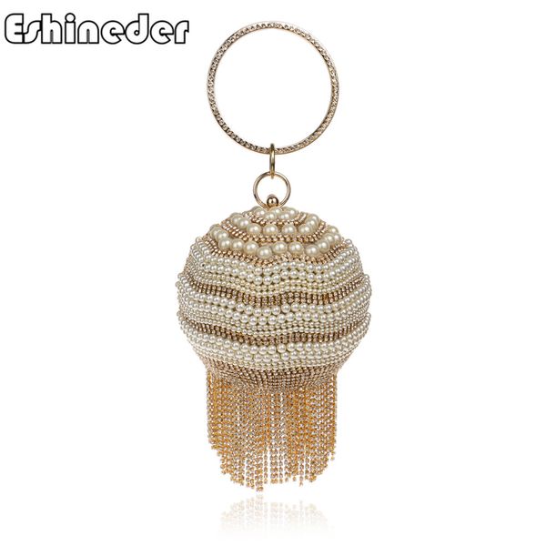 

2019 новый элегантный кристалл кисточкой женщины круглые вечерние сумки жесткий чехол алмазные наручные клатч свадебная сумочка кошелек из б