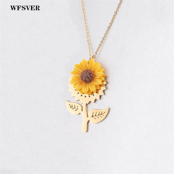 

wfsver новый дизайн подсолнечника цветок кулон ожерелье для женщин из нержавеющей стали цепи ожерелье женская мода ювелирные изделия, Silver