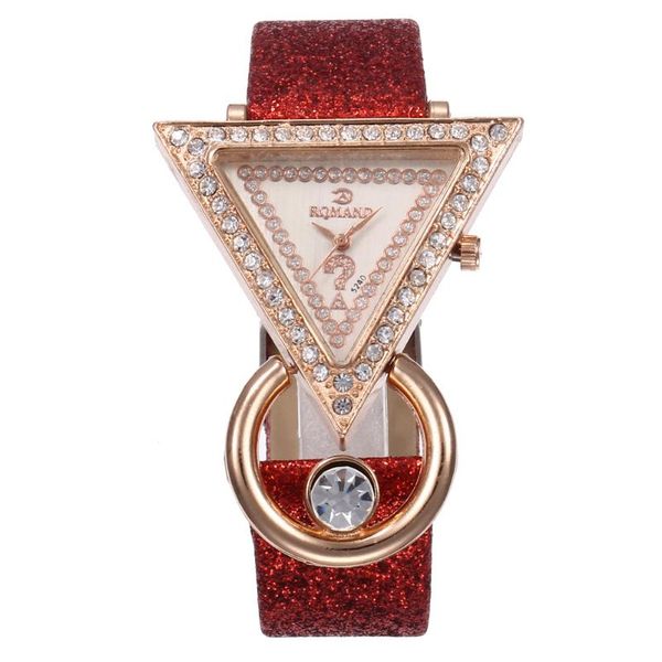 

2020 female triangle watches women bling diamond leather band quartz watches women price ing, Slivery;brown