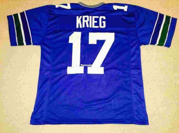 

retro custom sewn stitched #17 dave krieg blue mitchell & ness jersey high-end men's football jerseys college ncaa, Black;red