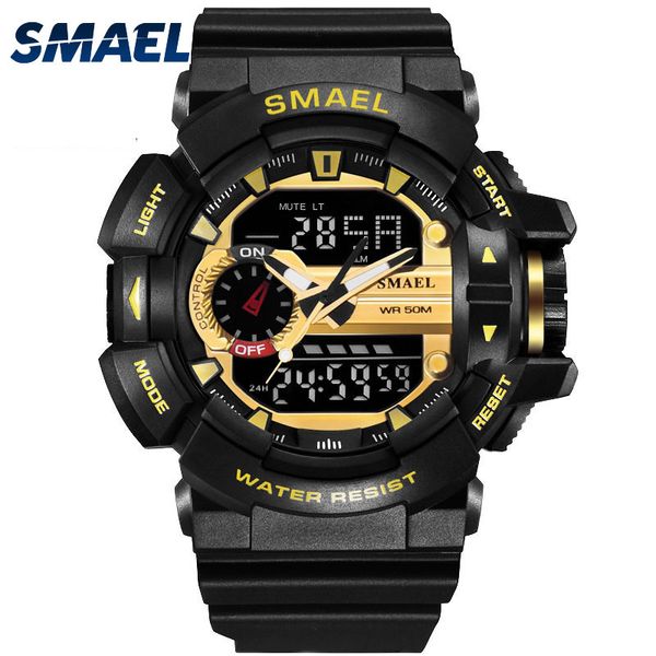 

smael 50m waterproof men's watches sport digital watches men big watch army relogio masculino alarm led male wristwatch, Slivery;brown