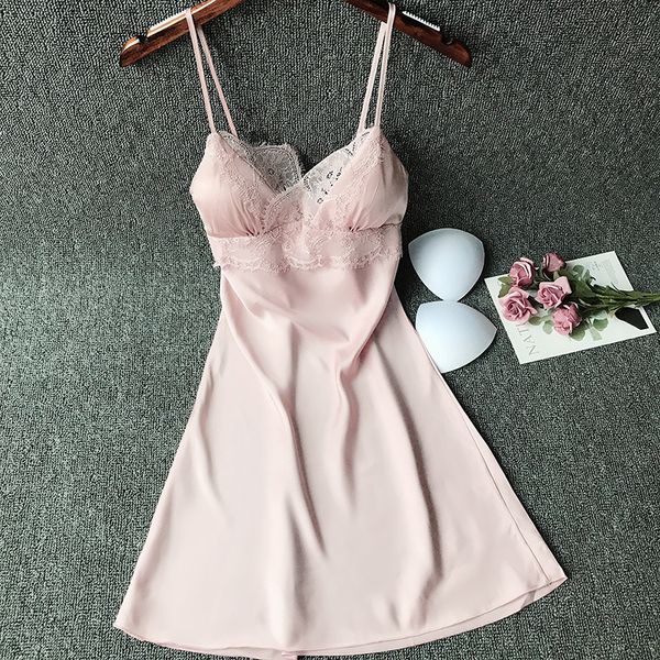 

sling nightdress female summer silk lace design temptation dress for women with chest pad soft breathable night wear sexy, Black;red