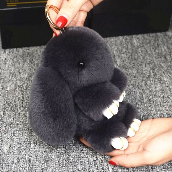 

14cm cute pluff bunny keychain rex genuine rabbit fur key chains for women bag toys doll fluffy pom pom lovely pompom keyring, Slivery;golden