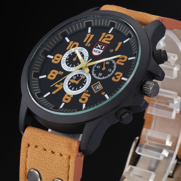 

2018 sports watches men brand xinew leather band original calendar quartz wristwatch relogio masculino esportivo, Slivery;brown