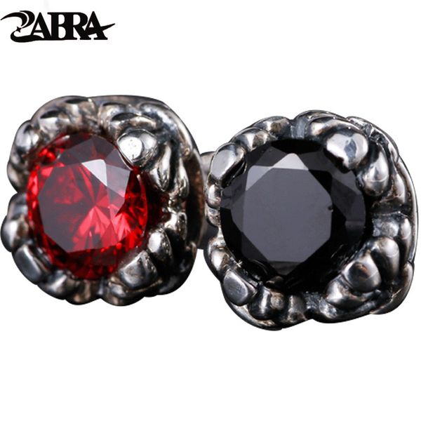 

zabra 925 sterling silver rose red black stone korean punk rock fashion earring for men and women fine jewelry stud earrings, Golden;silver