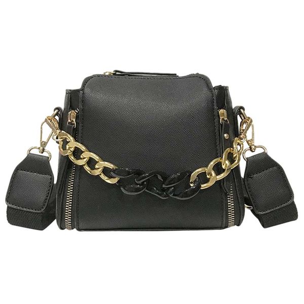 

asds-women's bag soft leather shoulder bag retro messenger crossbody strap boston handbag wide chain bucket c